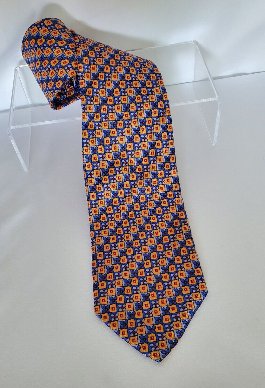 Robert Talbott Best In Class Silk Tie Blue & Orange Geometric Print L:57” W:3.5"